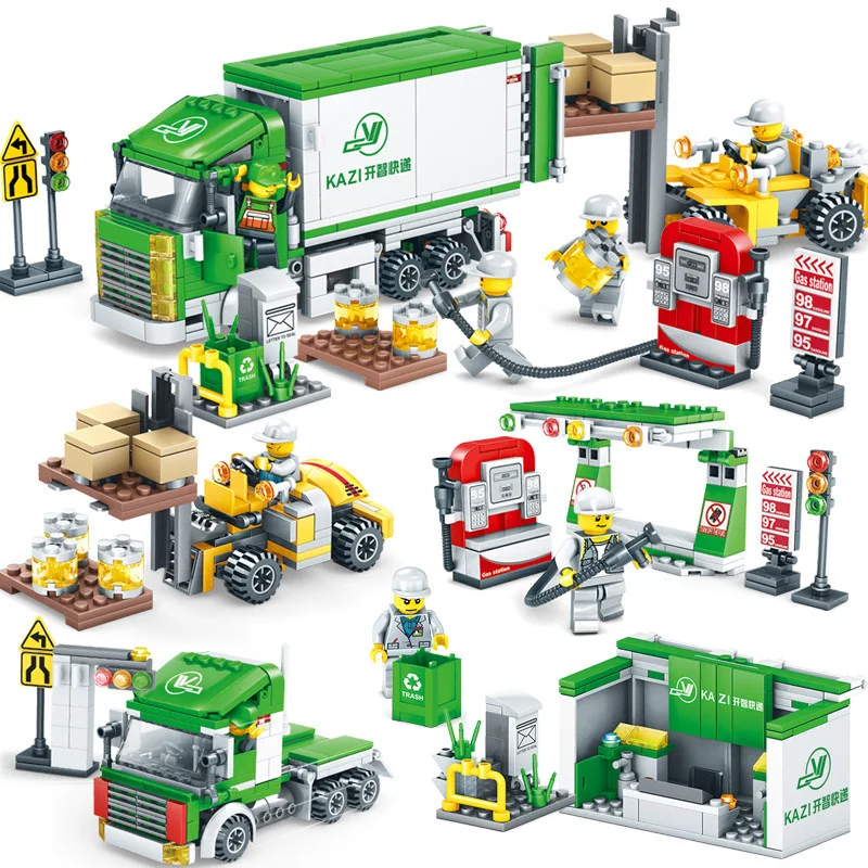 

526pcs Logistics Center Children's 4 In 1 legoed Model Building Blocks Kit DIY Assembling Bricks Children Toys Birthday Gifts