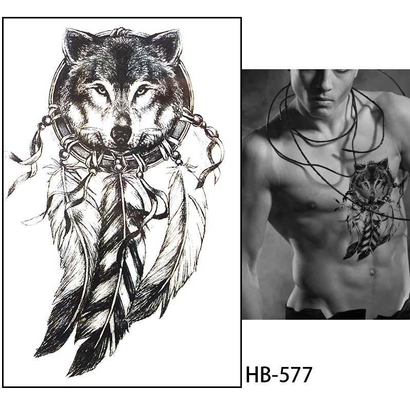Горячая волк с пером 21x15 см крутая красота Татуировка непромокаемая временная татуировка наклейки#174