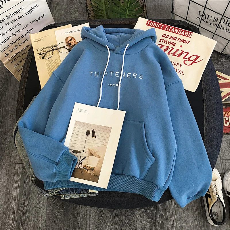 Inverno Roupas Femininas Manga Comprida Impressão Carta Harajuku Blackpink Hoodies Moletom Moda Bolso Senhora Pulôver Feminino 16 Agasalhos e Moletons