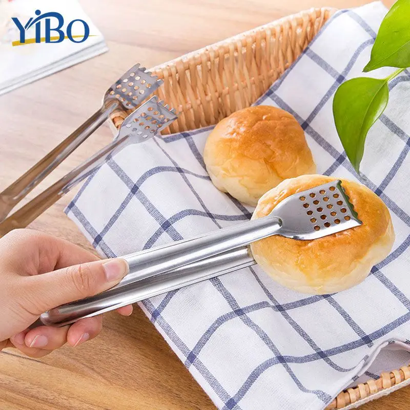 

YIBO 1Pc Stainless Steel Food Clip Barbecue Tongs Cake Bread Clamp Ktichen Food Serving Clips 2 Size