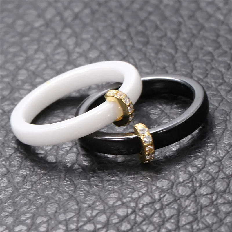 Modyle New Smooth Ceramic Ring Cubic Zirconia Black And White Color Women Jewelry Engagement Wedding Band Gifts For Women