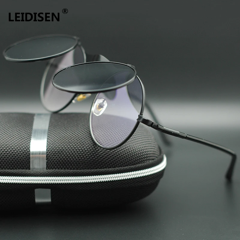 LEIDISEN флип стимпанк очки Винтаж круглый металлический Роскошные Брендовая Дизайнерская обувь Для мужчин солнцезащитные очки ретро Для женщин UV400 оттенки очки