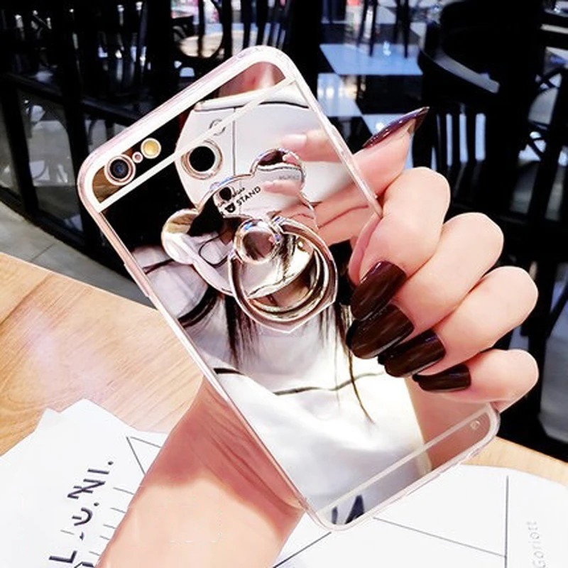 

Mirror Cases For iPhone XS MAX XR 8 7 6 6S Plus 5 5S SE Cover Mirror Finger Ring Stand Holder Phone Case For iPhone XS Max Coque