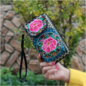 

Fashion embroidery Women Shopping Embroidered Flap bags!Hot Handmade Flowers Embroidery Women Long Wallet Day Clutch Small bag