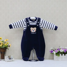 Осенне-весенняя велюровая одежда для детей; детская верхняя одежда; блузка с длинными рукавами+ цельнокроеный комбинезон; вечерние костюмы; комплект из 2 предметов; одежда для малышей