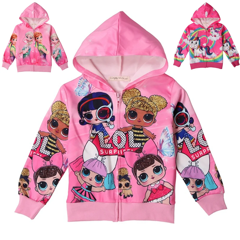 

Autumn new LOL doll cartoon girl zipper shirt new doll Kids Jacket For Girls Outwear Zip Sweatshirt Hooded Coat clothes 3-10Y