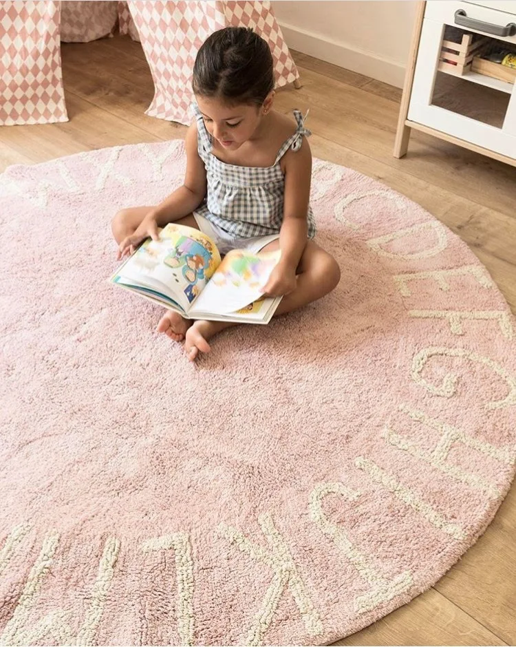 120CM INS Kids Crawling Carpet Baby Infant Play Mats Letter Pattern Floor Rug Fleece Round Blanket Children Room Decor Game Pad