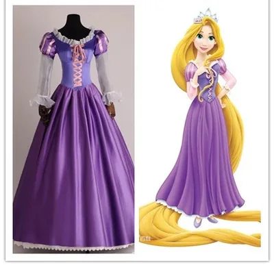 

2019 New Princess Rapunzel Fancy Dress Adult Costumes for Halloween Party Tangled Crown Tangled Cosplay Costumes for Women