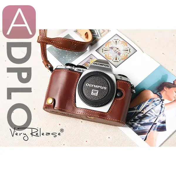 2015.12 ! Hand-made Brown Leather Half Camera Case Bag Cover Protector Suit For Olympus E-M10