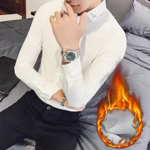 Зимняя теплая рубашка мужская с длинным рукавом плюшевая толстая белая рубашка платье Мужская красивая вышитая дюймовая рубашка