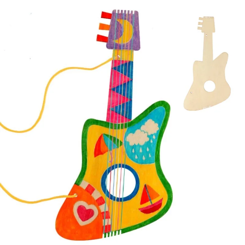  DIY Children Mini Guitar Toys Handmade Kids Gitaar painting child Ukulele Kindergarten Crafts Teach - 33012382835