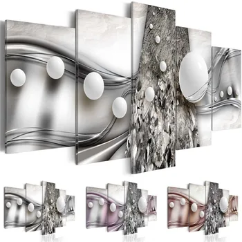 

Geometric Abstract Picture Poster Modular 5 Pieces White Ball Silver String Canvas Painting HD Print Home Bedroom Decor Wall Art