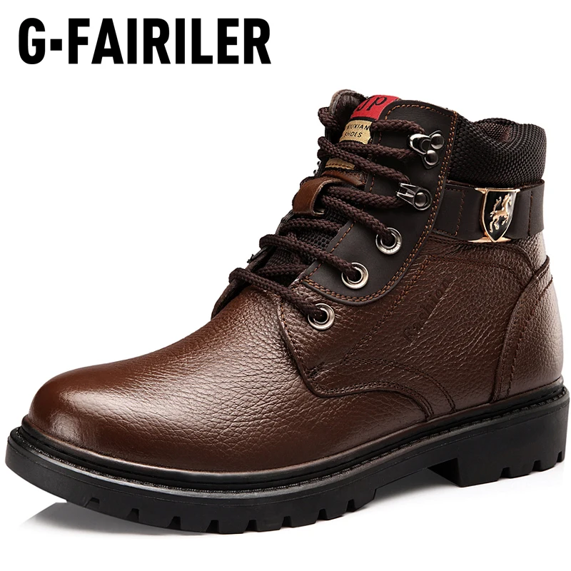 

Men Winter Shoes Warm Comfortable Fashion Genuine Leather Martin Snow Boots Waterproof Boots Men's wool Plush Warm Boots