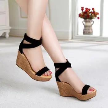 

Black 9cm High Heel Thick-soled Platform Women Sandals Wedges High Gladiator Sandals