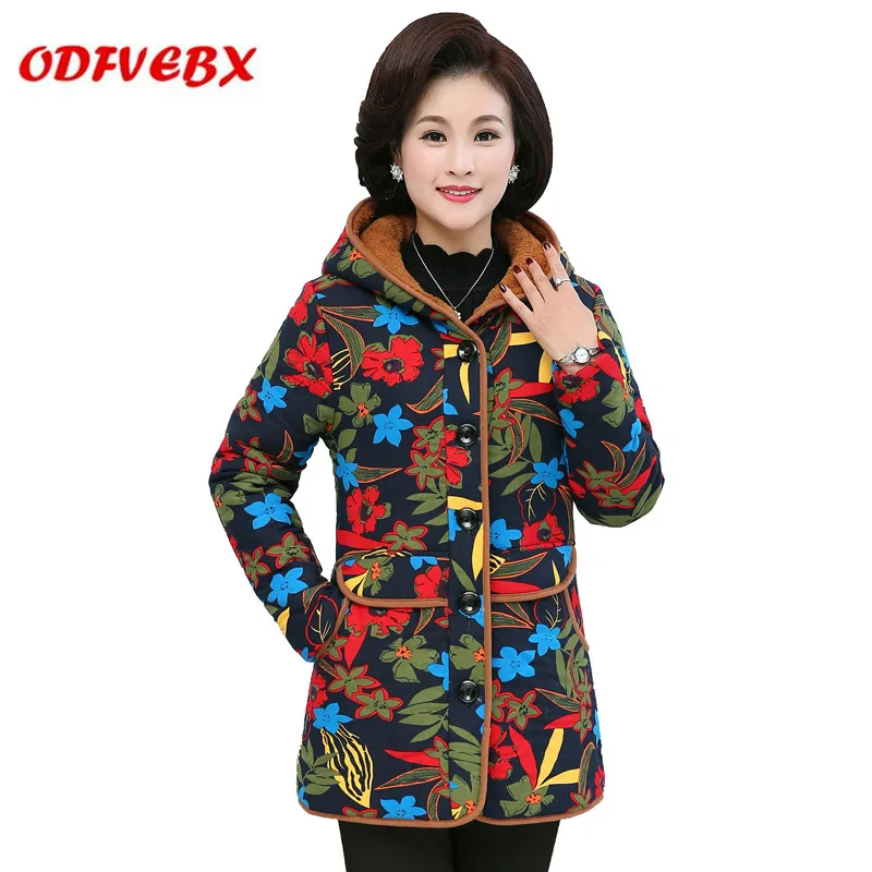 Winter women's jackets 2019 new plus velvet padded cotton Cotton clothing ladies plus size hooded printed cotton coats Female