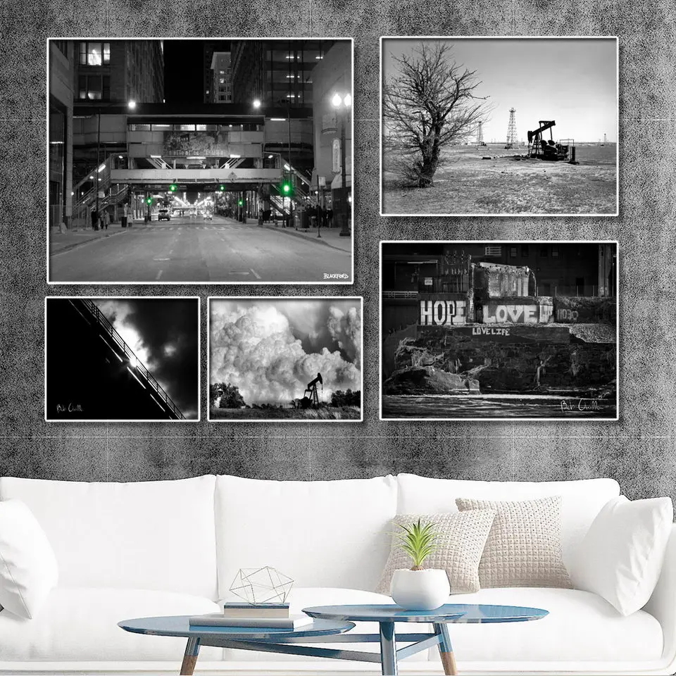 

Wall Art Canvas Posters Prints Paintings Black White Wall Picture for Living RoomBlack and white Industrial Building