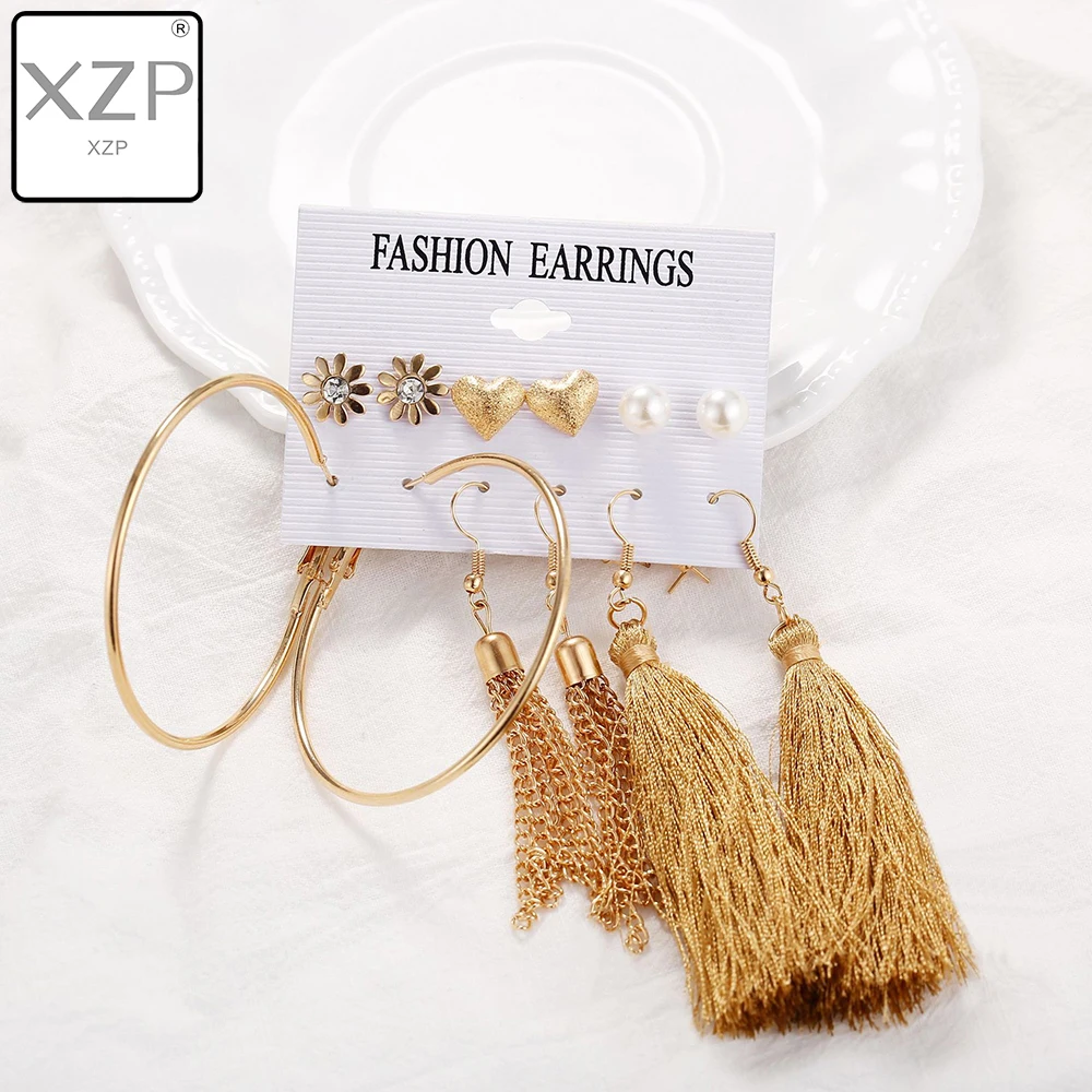 

XZP New Design Tassel Drop Earrings Set For Women Girl 2019 Bohemian Gold Flower Long Earring Female Fashion Wedding Jewelry 02
