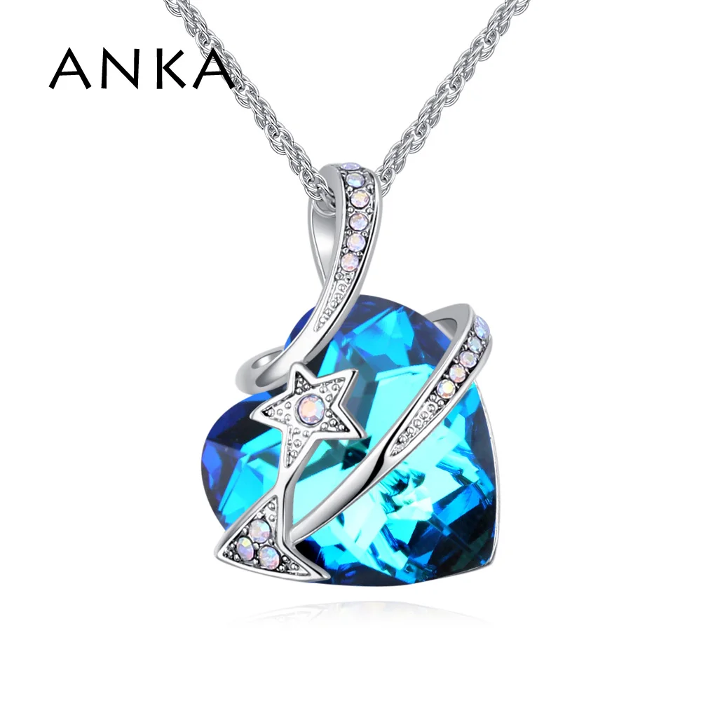 

ANKA Sale Rhodium Plated Big Heart Crystal Pendant Necklace Valentine's Day Gift Main Stone Crystals from Austria #129427