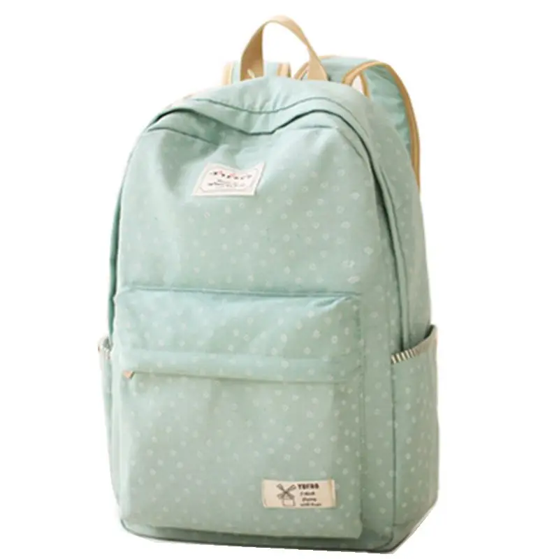New 2016 Fashion Dot Design Backpacks for Teenage Girls School Bags Green Blue Color Canvas Backpack