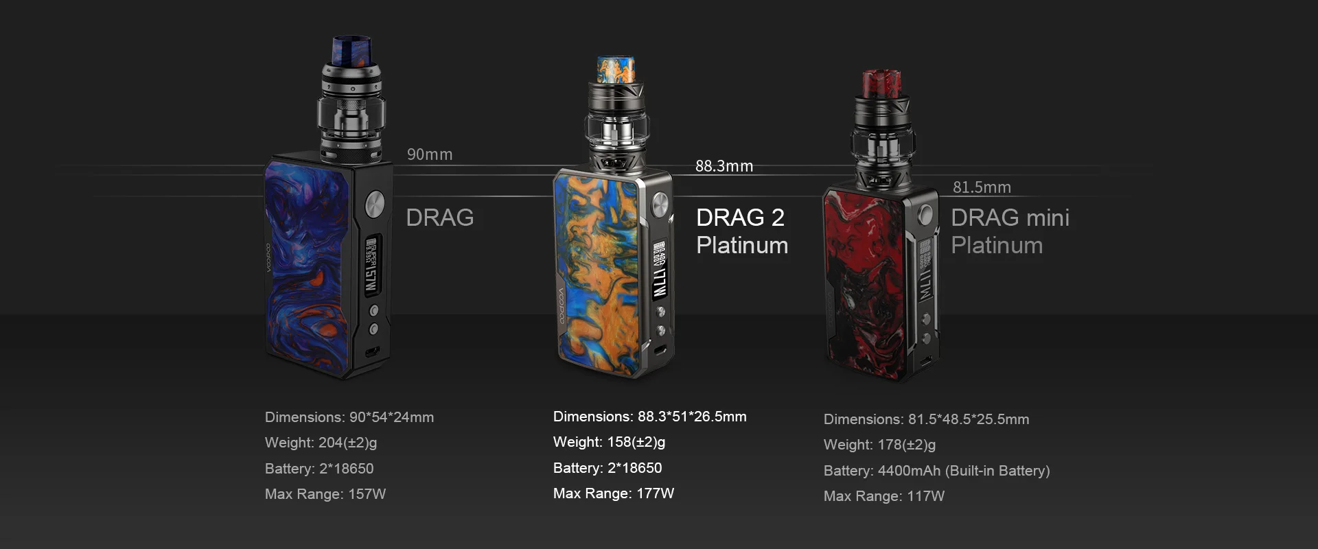 Драг с сколько ватт. VOOPOO Drag 2 177 Вт. VOOPOO Drag 2 Kit Platinum Mini. VOOPOO Drag 2 Platinum Kit w. Набор VOOPOO Drag 2 Platinum (177w, без.