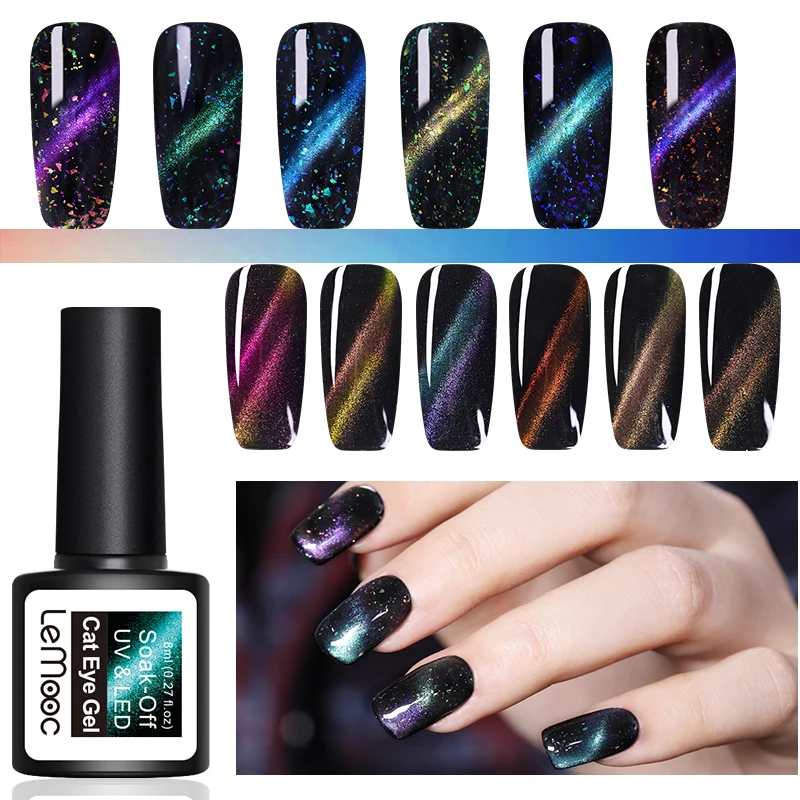 

LEMOOC Sequins Chameleon Magnetic Nail Gel Polish 3D Cat Eye Soak Off UV Gel Lacquer Nail Art Design 8ml