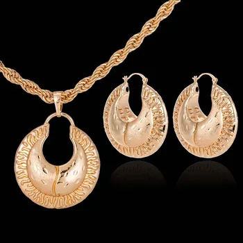 

Nigerian Gold Color Necklaces Jewelry Sets Bride Earrings Pendant Rose for African Wedding Accessories Gifts CE124
