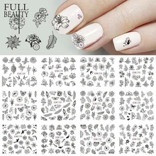 12 Types Nail Art noir décalcomanie transfert d'eau autocollant fleurs bricolage Rose curseur enveloppes ongle papier décoration manucure CHBN1189-1200(China)