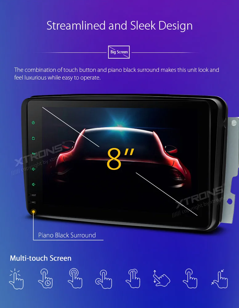 Top 8" Android 8.0 OS Car Multimedia Navigation GPS Radio for Mercedes-Benz A-Class W168 1998-2002 & CLK-Class W209/C209 1998-2004 5