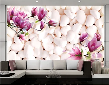

Cobblestone Purple Magnolia Flower Papel Murals 3d Wall mural 3d Wallpaper for sofa background 3d photo mural Wall paper