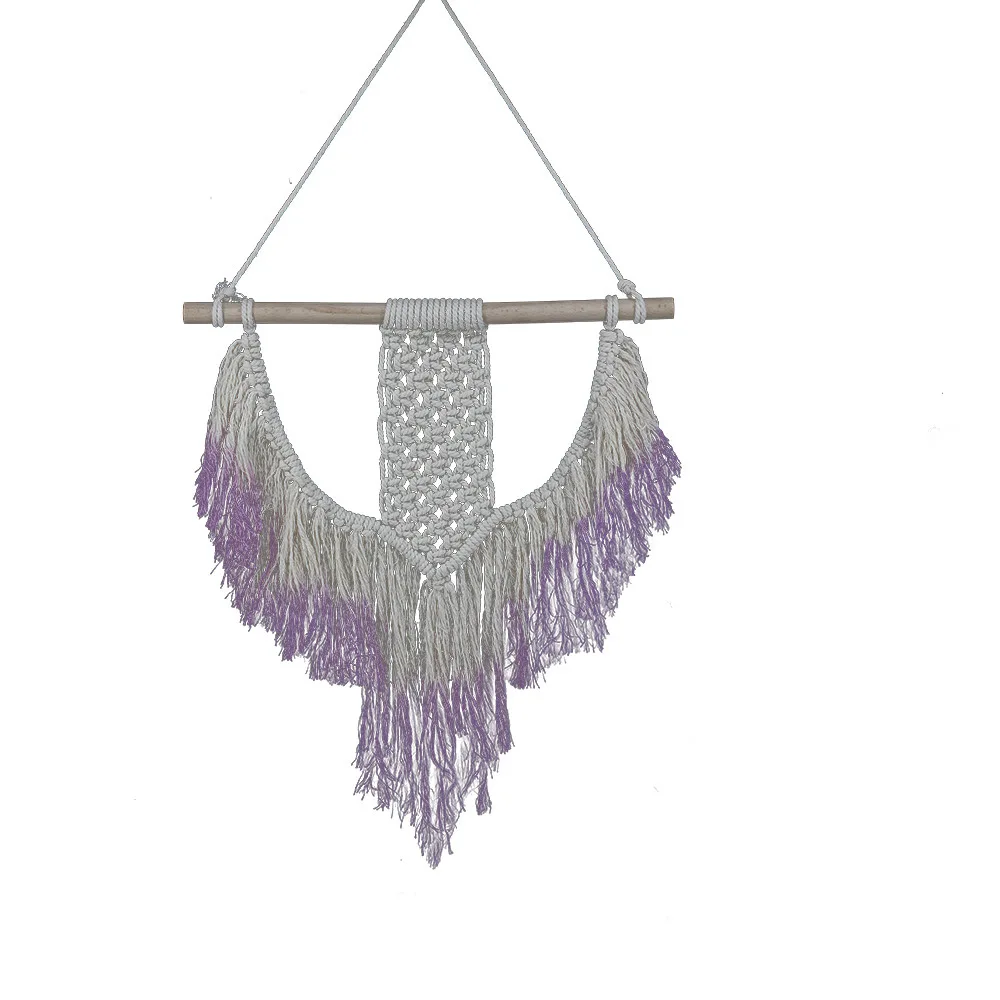 Pure Manual Weave Violet Tassels Weave Tapestry Bohemia Handmade Tapestry Home Furnishing Decoration Sofa Background Pendant 002