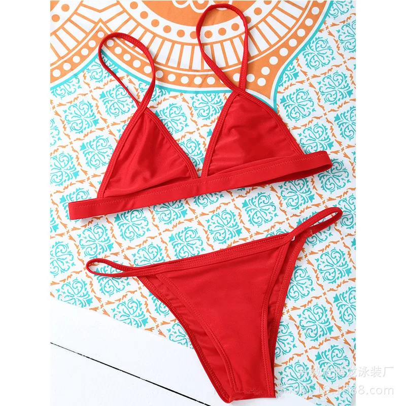 

Low Waisted Spaghetti Strap red color split Bikinis Women  Swimsuit Brazilian Bikini Set Bandage Beach Wear Swimwear