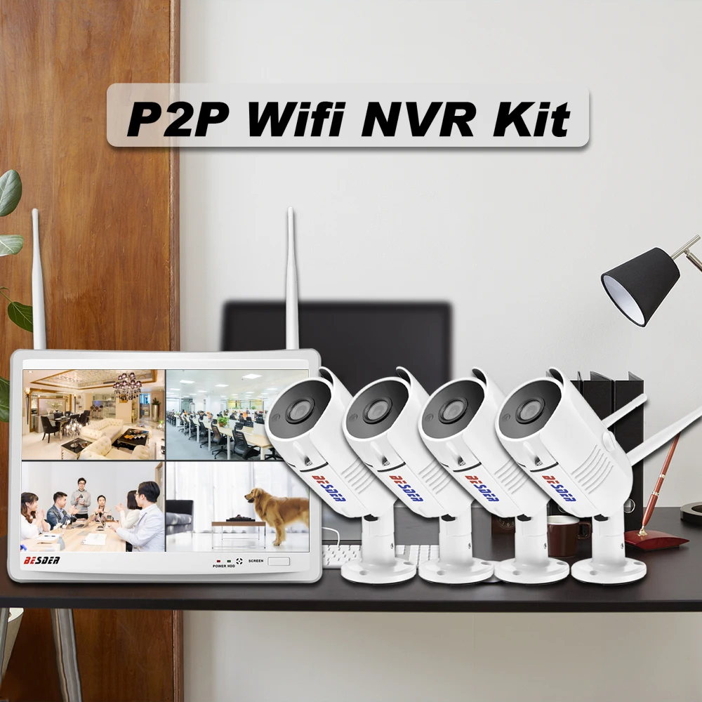 BESDER 1080P все в одном Wi Fi CCTV комплект видеонаблюдения P2P 4CH Wifi NVR с 12 5 ''ЖК монитором