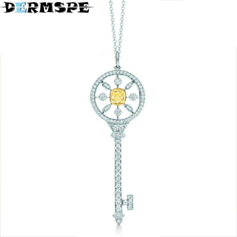 

DERMSPE Brilliant Crystal Key Design TIFF 925 Sterling Silver 'Pendant Necklace Sale Hot Fashion Jewelry