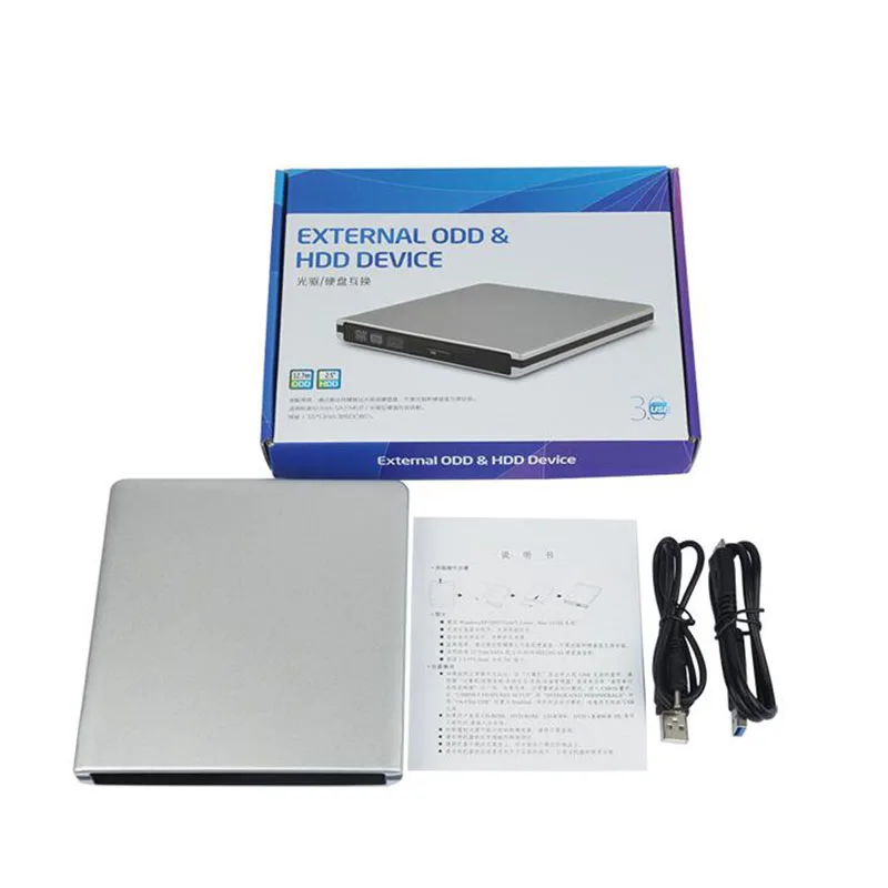 Aluminum case USB3.0 External DVD burner Optical drive / Hard disk swap External burner Optical drive Notebook Drive Silver