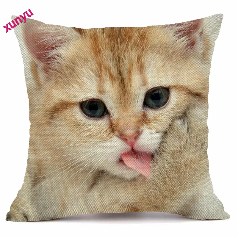 Xunyu милый кот льняные наволочки для диванной подушки квадратная декоративная наволочка с животным узором для подушек размером 45*45 см BT003 - Цвет: 4