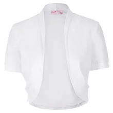 Женские топы с коротким рукавом, однотонные, плиссированные, по бокам, хлопковые Болеро для свадебной вечеринки, элегантные, половина болеро, белый, черный