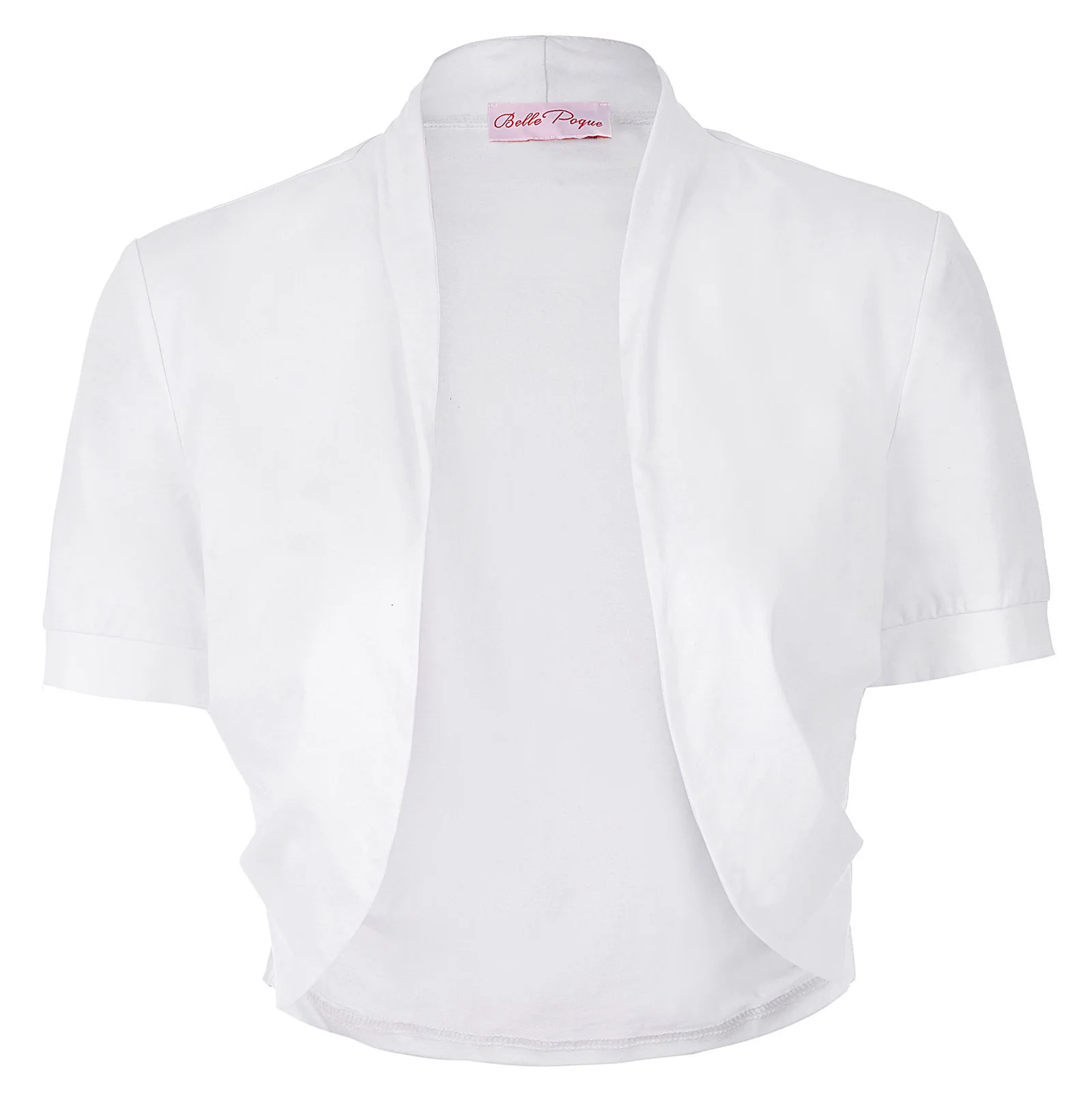 

Women Ladies tops Short Sleeve solid color Pleated Sides Cotton Shrug Bolero for wedding party elegant half shrug white black
