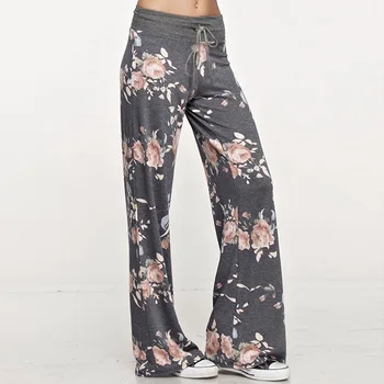 

Wontive Hot Dark Gray Printed Wide Leg Pants Women Summer Streetwear High Waist Pants Elastic Casual Drawstring Long Trousers