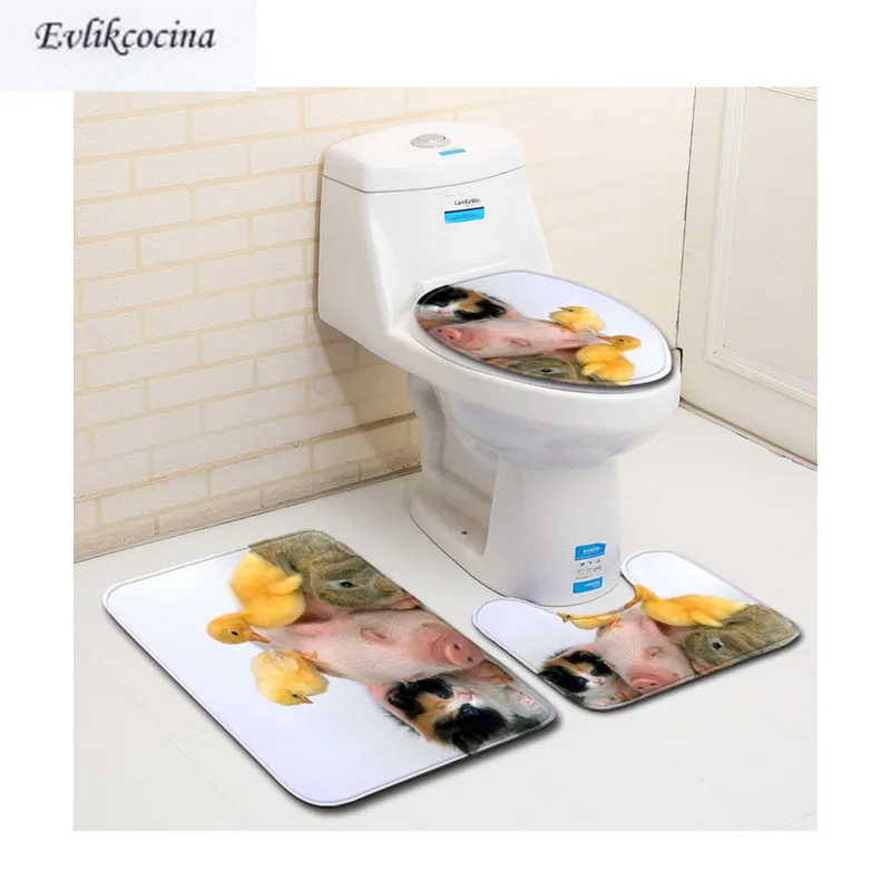 Free Shipping 3pcs Ducks Stand On Sleeping Pig Banyo Bathroom Carpet