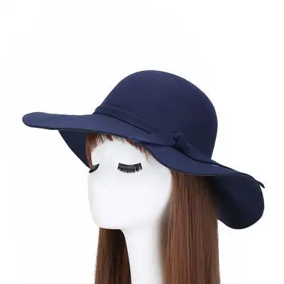 BINGYUANHAOXUAN, новинка, стильная мягкая женская винтажная шерстяная фетровая шляпа-котелок с широкими полями, Женская Большая джазовая шляпа - Цвет: navy
