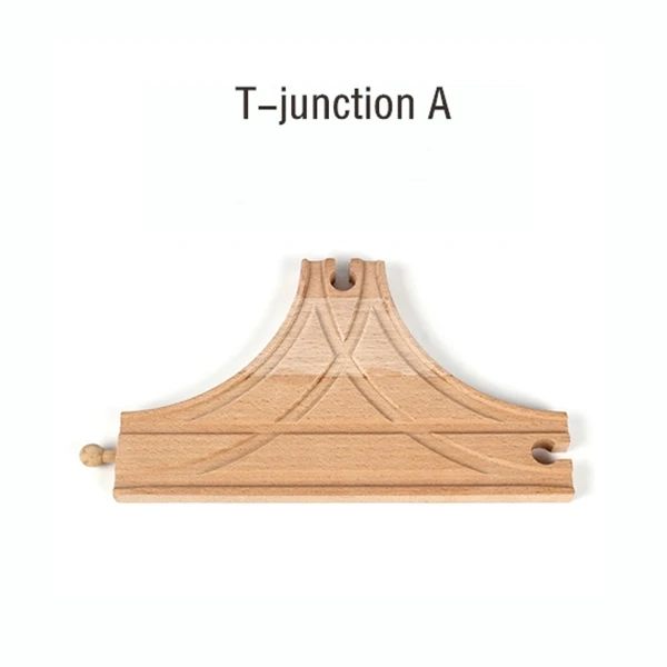 Деревянная железная дорога аксессуары поезд трек набор игрушек деревянная дорожка работа с деревянными железнодорожными дорожками все основные бренды поездов детский подарок - Цвет: T junction A