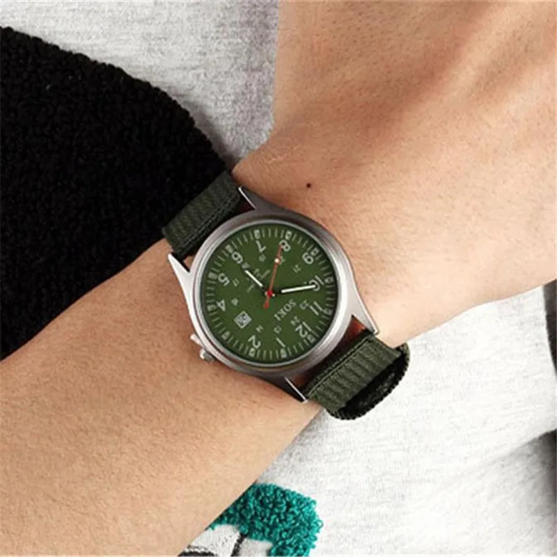 

Men's Retro Design Canvas Band Analog Alloy Quartz Wrist Watch Round 24 Hour Dial Fashion 2019 Clock Black relogio masculino WD