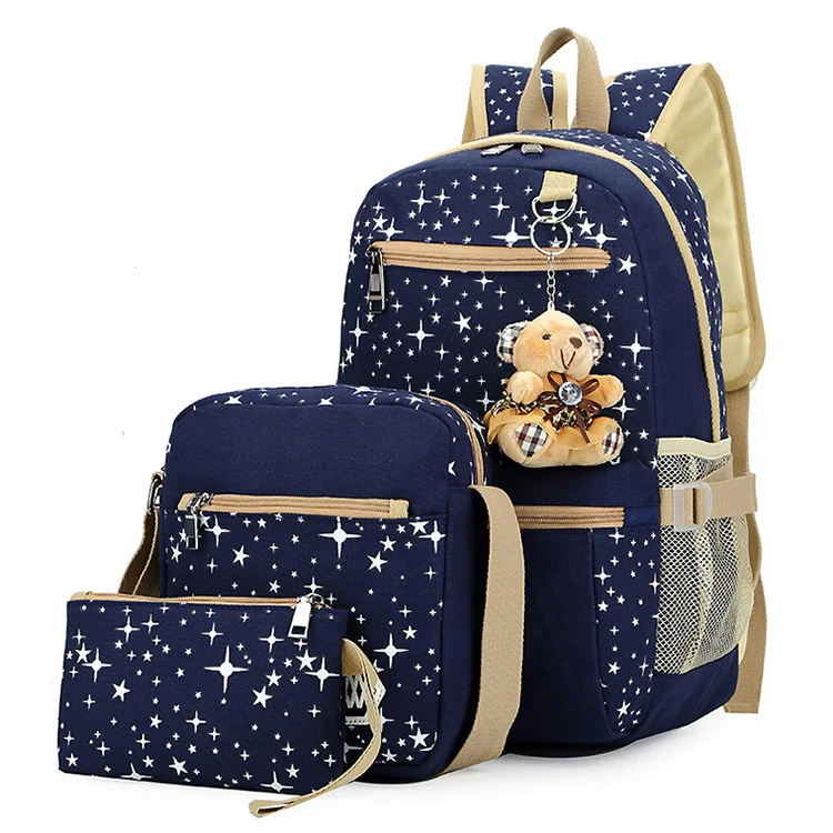 3 шт./компл. Для женщин рюкзак школьные ранцы; принт со звездой; обувь симпатичный рюкзак для ноутбука с изображением медведя, школьный рюкзак для девочек-подростков, дорожная сумка