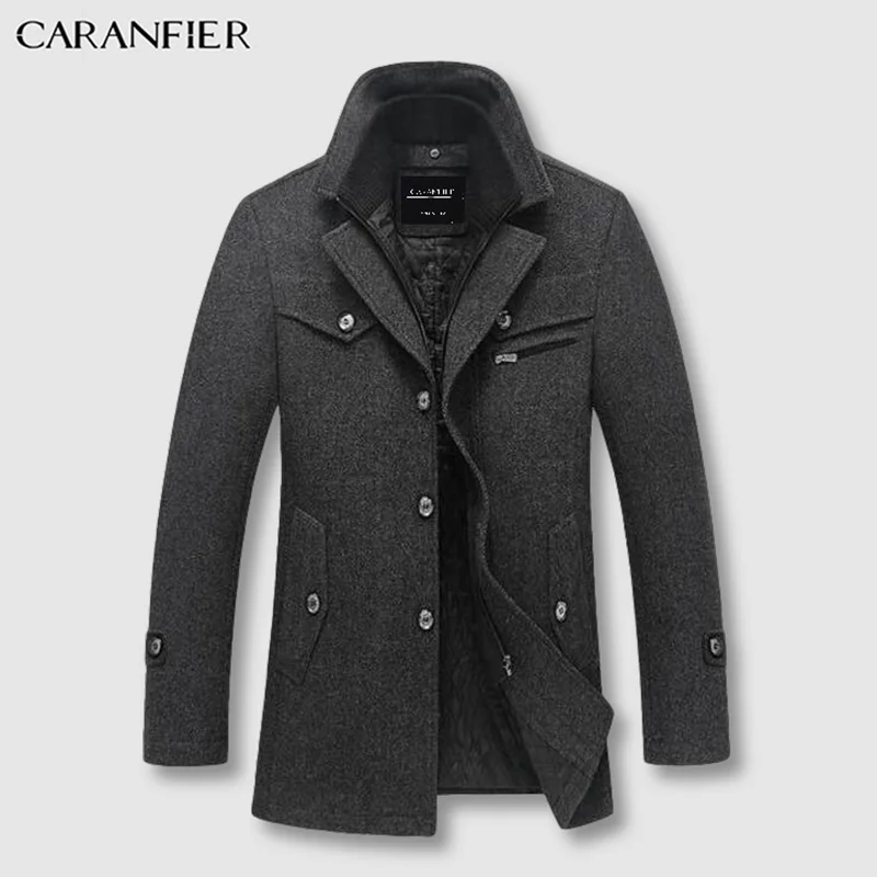 

CARANFIER Men Jacket Casual Plus Velvet Brand Male Turn-Down Collar Wool Coat Fashion Top Quality New Autumn Middle-aged Outwear