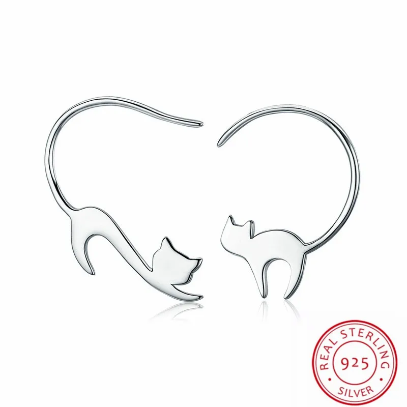 

Trendy Unique Naughty Cat Earrings 925 Sterling Silver Stud Earrings For Girl Women Lovely brincos Jewelry Accessories Gift