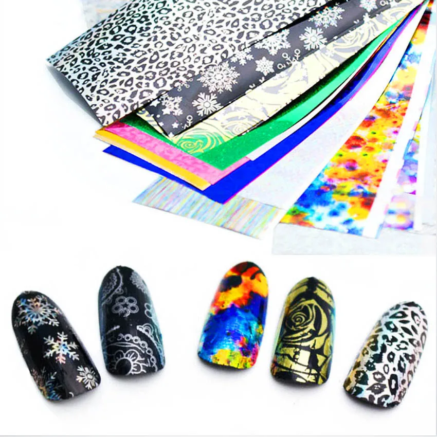 50pcs Holographic Nail Foil Flower Lace Nail Art Transfer Stickers