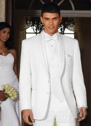 White Shawl Lapel Men Suits Business Bespoke Groomsmen Tuxedos Groom Costume Homme Custom Made M122 | Мужская одежда