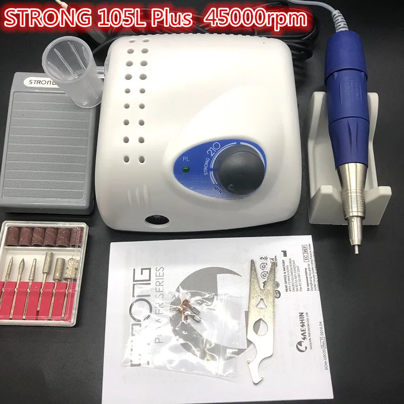 Аппарат для маникюра и педикюра STRONG 210 105L plus электрический аппарат 65 Вт 45000 об/мин