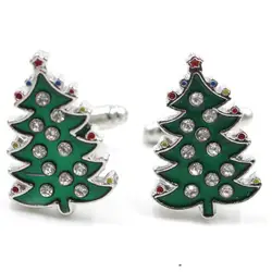 Стразы запонки эмаль Зеленая елка манжета Рождественская Елка Запонки кнопки шпильки для женщин мужчин рождественские подарки