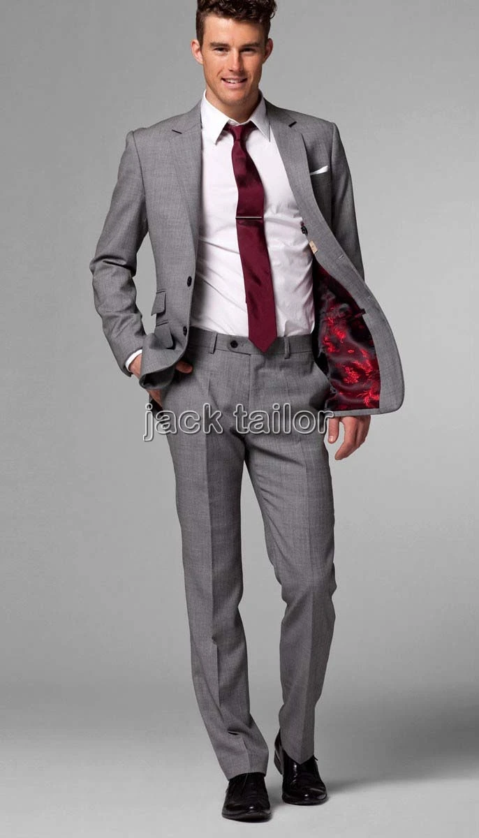custom made slim fit light grey Suits 
